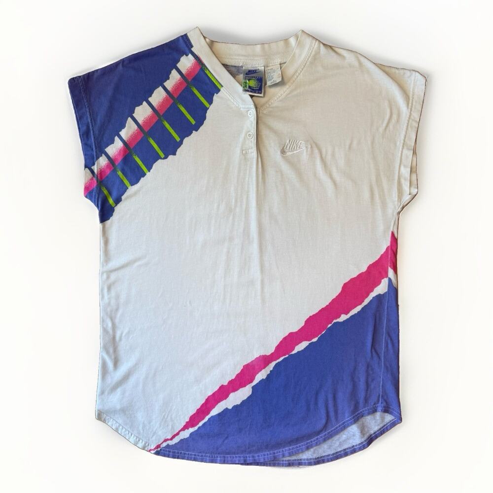 Vintage Nike Challenge Court Shirt Women's L Multicolor 90s Tennis Sleeveless